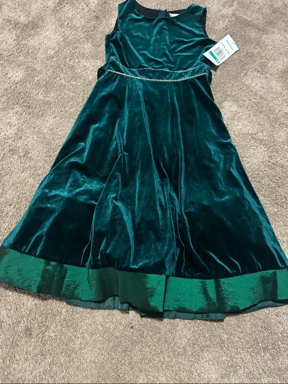 Cat & Jack Girls' Teal Velvet Party Dress with Sparkle Belt